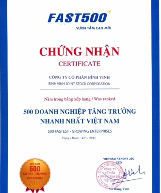 Nằm trong bảng xếp hàng 500 doanh nghiệp tăng trưởng nhanh nhất Việt Nam